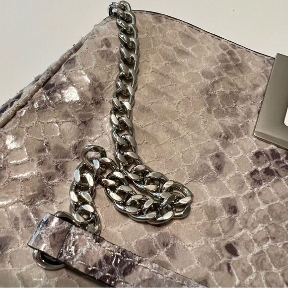 MICHAEL KORS Snakeskin Leather Clutch Chain Shoulder Bag Gray Silver - Picture 14 of 14